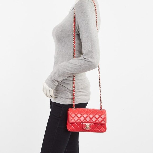 Chanel Red Lambskin Leather Classic Rectangular Mini Flap Bag - Picture 1 of 12